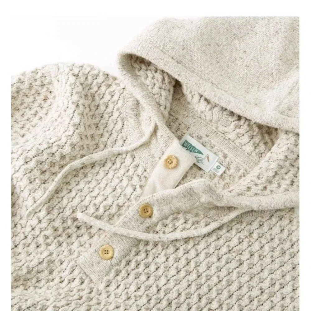 Huckberry Wellen Men’s Recycled Cotton Hooded Poncho Size LG, Beige